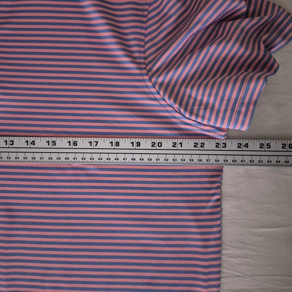 J. Crew Performance Polo Shirt Mens XL Pink Blue Striped Short Sleeve CE838 Golf